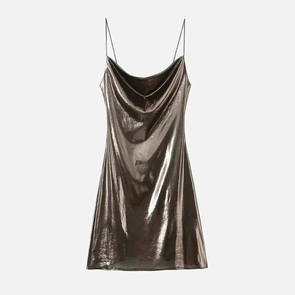 Graziella – Shimmering metallic finish – Evening gown-Apparel & Accessories > Clothing > Dresses > Evening Gowns-Cíelo Fióra Atelier