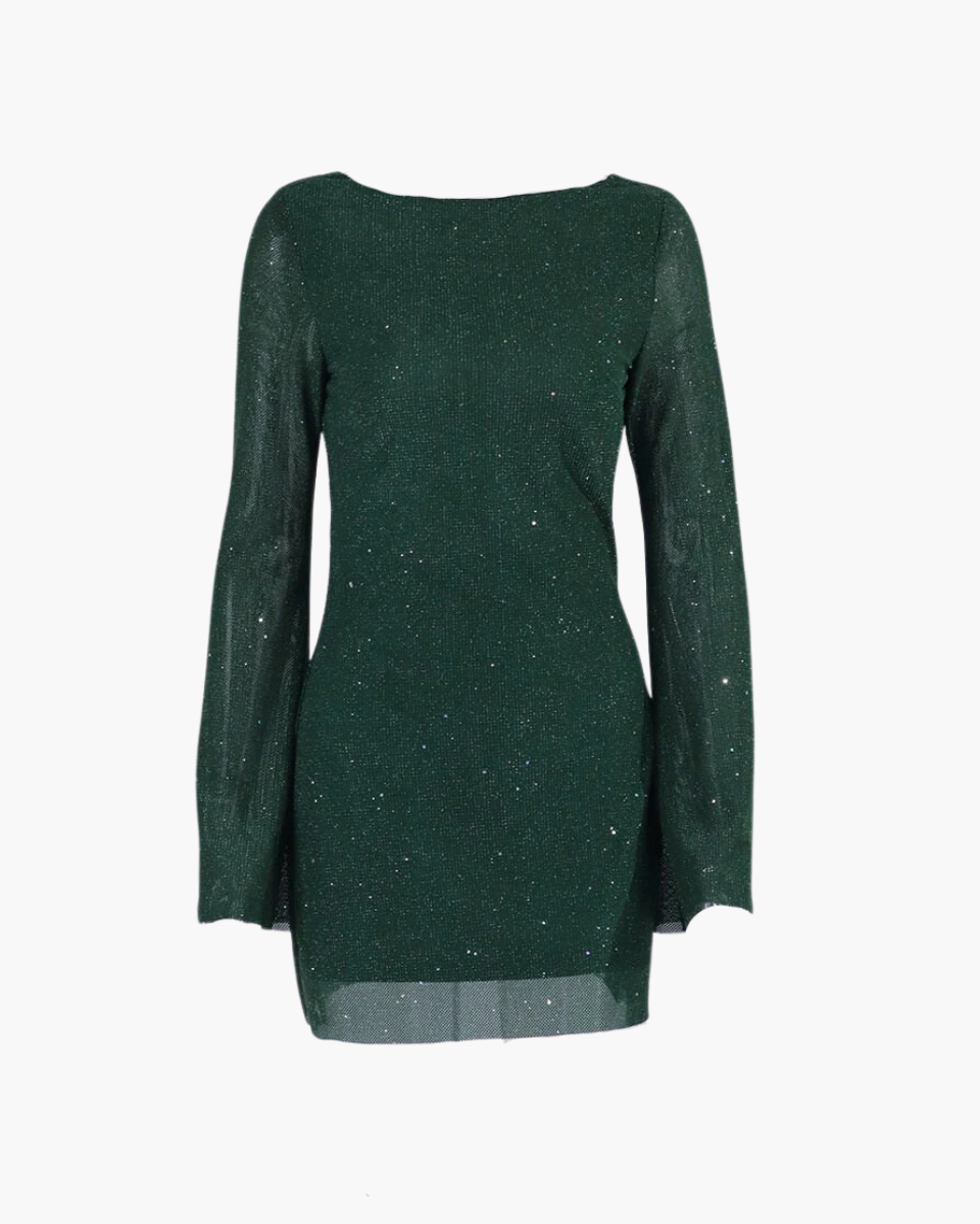 Gwyneth – Flounce sleeves – Glitter mesh dress-Apparel & Accessories > Clothing > Dresses > Cocktail Dresses-Cíelo Fióra Atelier