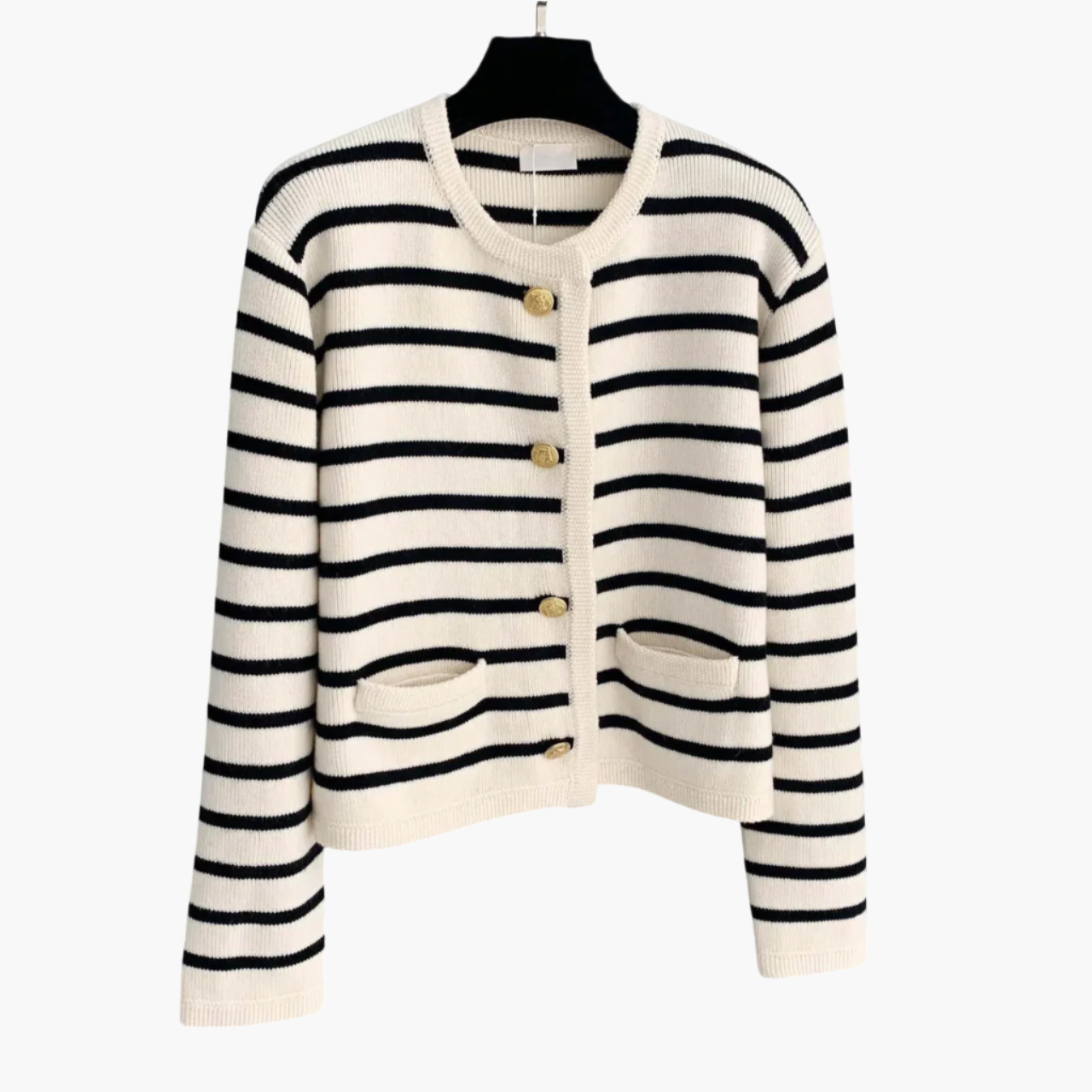 Idalina – Classic striped pattern – Knitted cardigan-Apparel & Accessories > Clothing > Outerwear > Sweaters & Cardigans > Cardigans-Cíelo Fióra Atelier