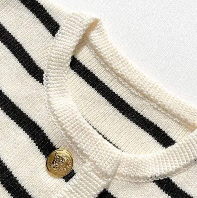 Idalina – Classic striped pattern – Knitted cardigan-Apparel & Accessories > Clothing > Outerwear > Sweaters & Cardigans > Cardigans-Cíelo Fióra Atelier