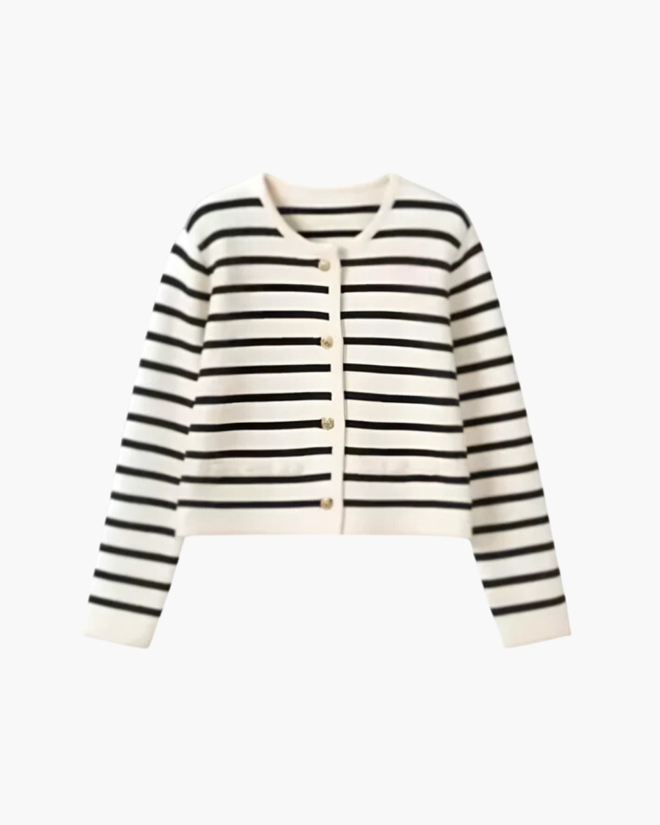 Idalina – Classic striped pattern – Knitted cardigan-Apparel & Accessories > Clothing > Outerwear > Sweaters & Cardigans > Cardigans-Cíelo Fióra Atelier