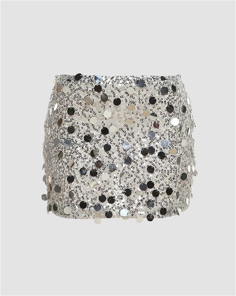 Isolée – Reflective sequins – Sequin mini skirt-Apparel & Accessories > Clothing > Skirts > Mini Skirts-Cíelo Fióra Atelier