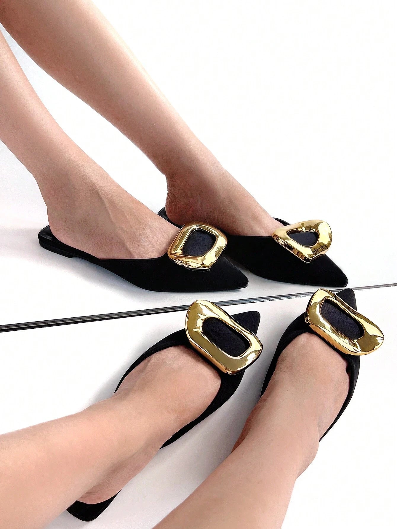 Julisse – Gold buckle – Slides-Apparel & Accessories > Shoes > Sandals > Slides-Cíelo Fióra Atelier