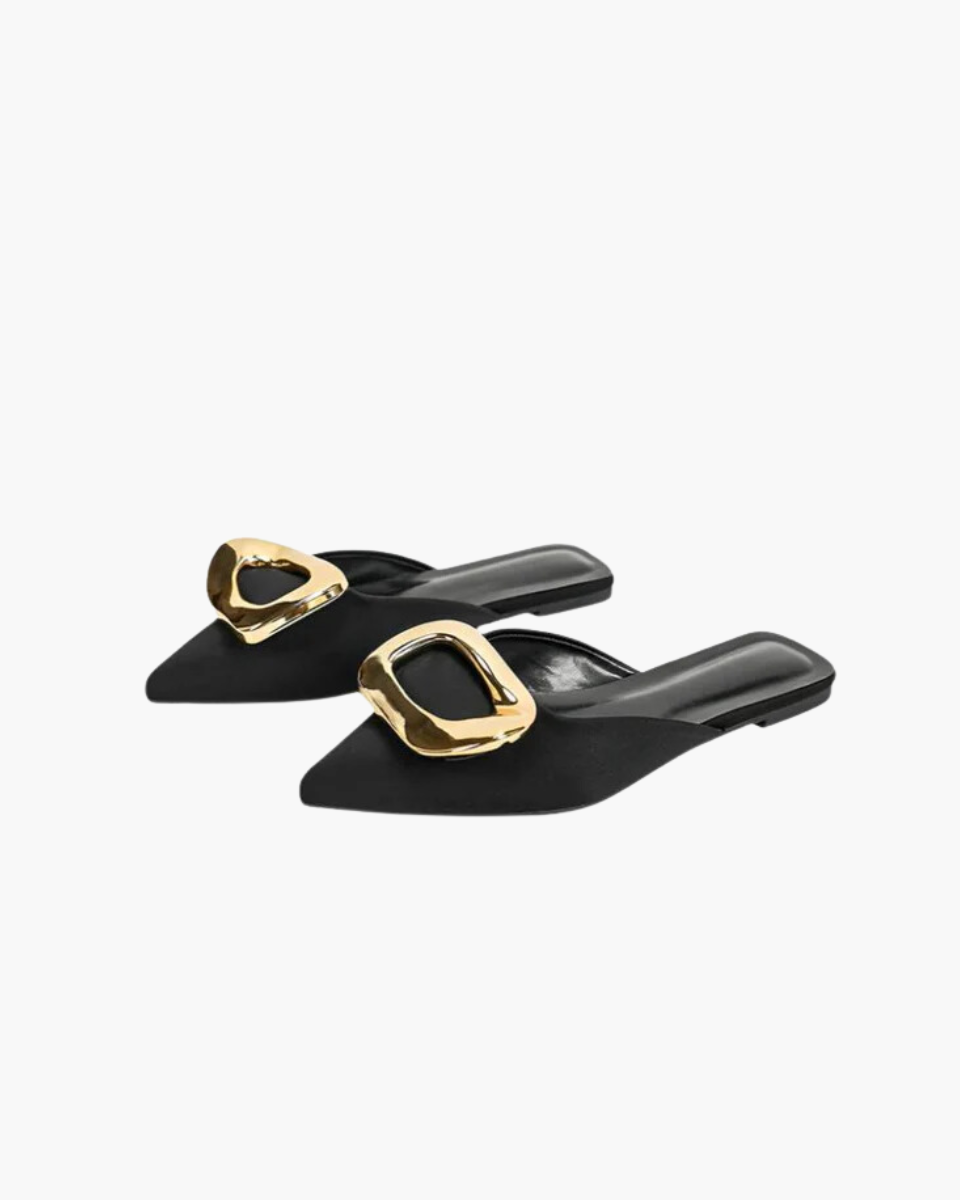 Julisse – Gold buckle – Slides-Apparel & Accessories > Shoes > Sandals > Slides-Cíelo Fióra Atelier