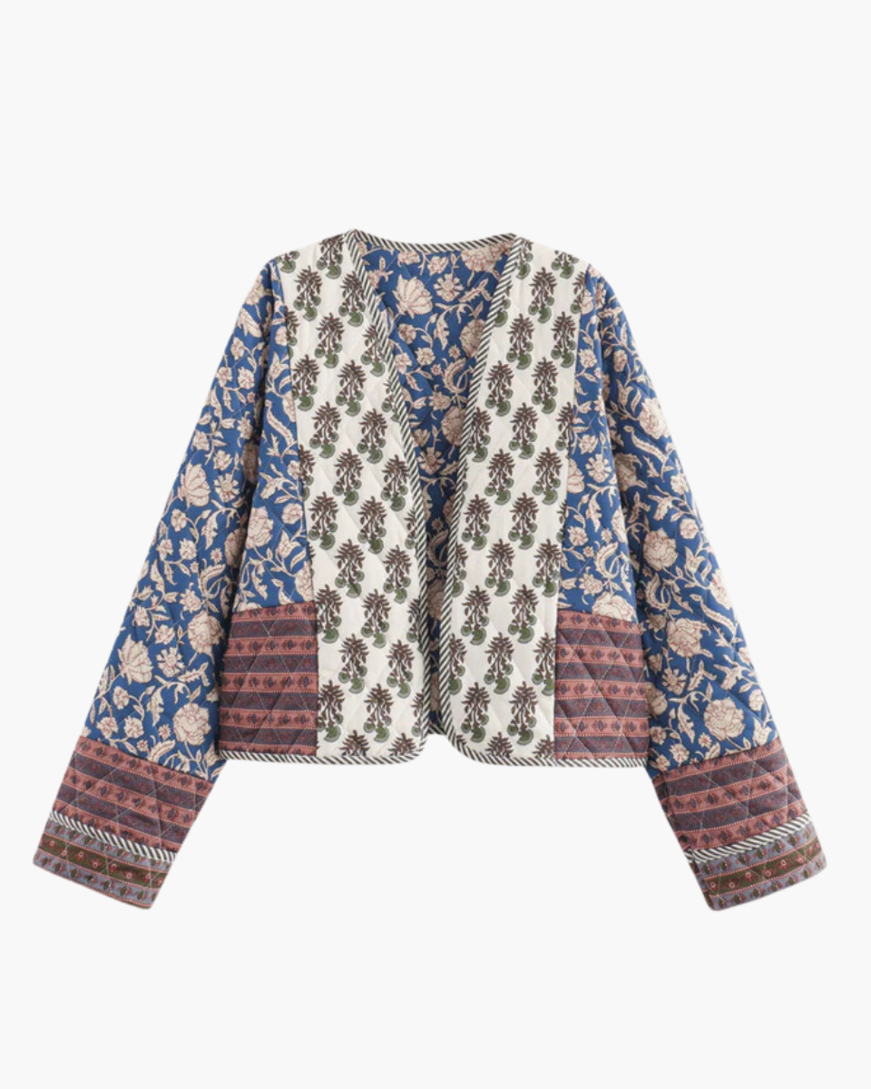 Laurencia – Patchwork botanical motifs – Quilted kimono-Apparel & Accessories > Clothing > Outerwear > Kimonos > Patchwork Kimonos-Cíelo Fióra Atelier