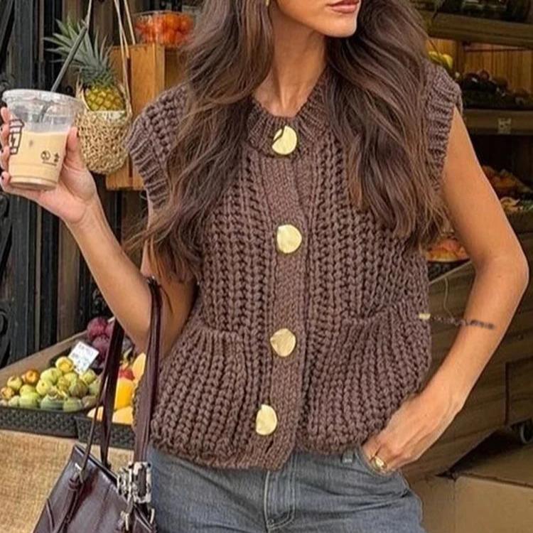 Leonelle – Button detailing – Sweater vest-Apparel & Accessories > Clothing > Outerwear > Sweaters & Cardigans > Sweater Vests-Cíelo Fióra Atelier