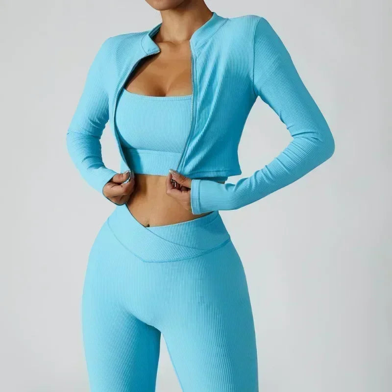 Loredana – Zip-up jacket – 3-piece workout set-Apparel & Accessories > Clothing > Activewear > Sets > 3-Piece Sets-Cíelo Fióra Atelier