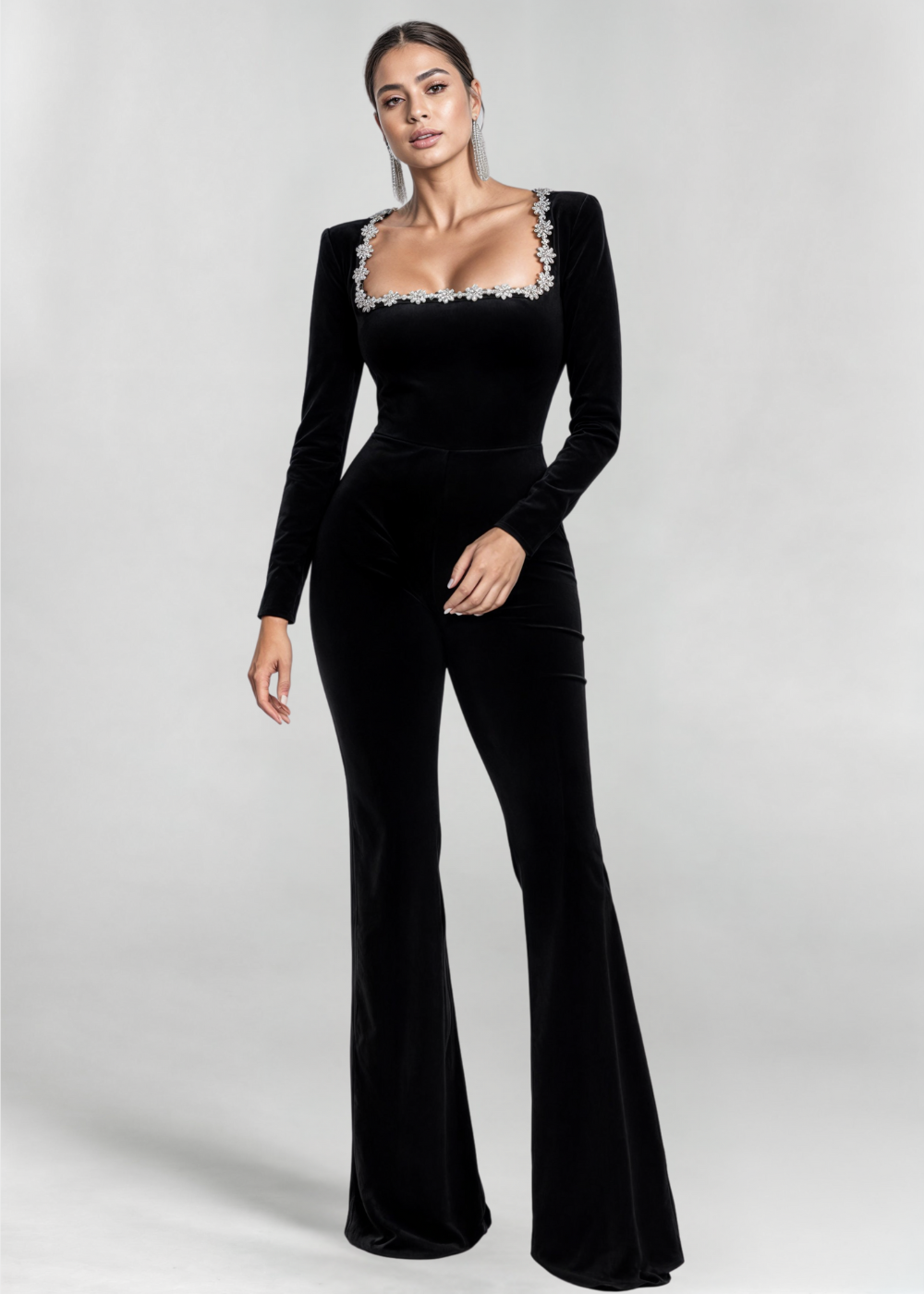 Louvetta – Bold neckline – Square-neck jumpsuit-Apparel & Accessories > Clothing > Jumpsuits & Rompers > Jumpsuits-Cíelo Fióra Atelier