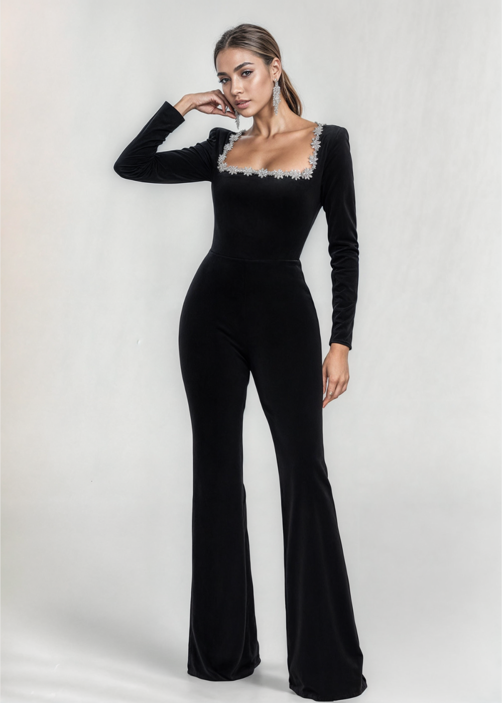 Louvetta – Bold neckline – Square-neck jumpsuit-Apparel & Accessories > Clothing > Jumpsuits & Rompers > Jumpsuits-Cíelo Fióra Atelier