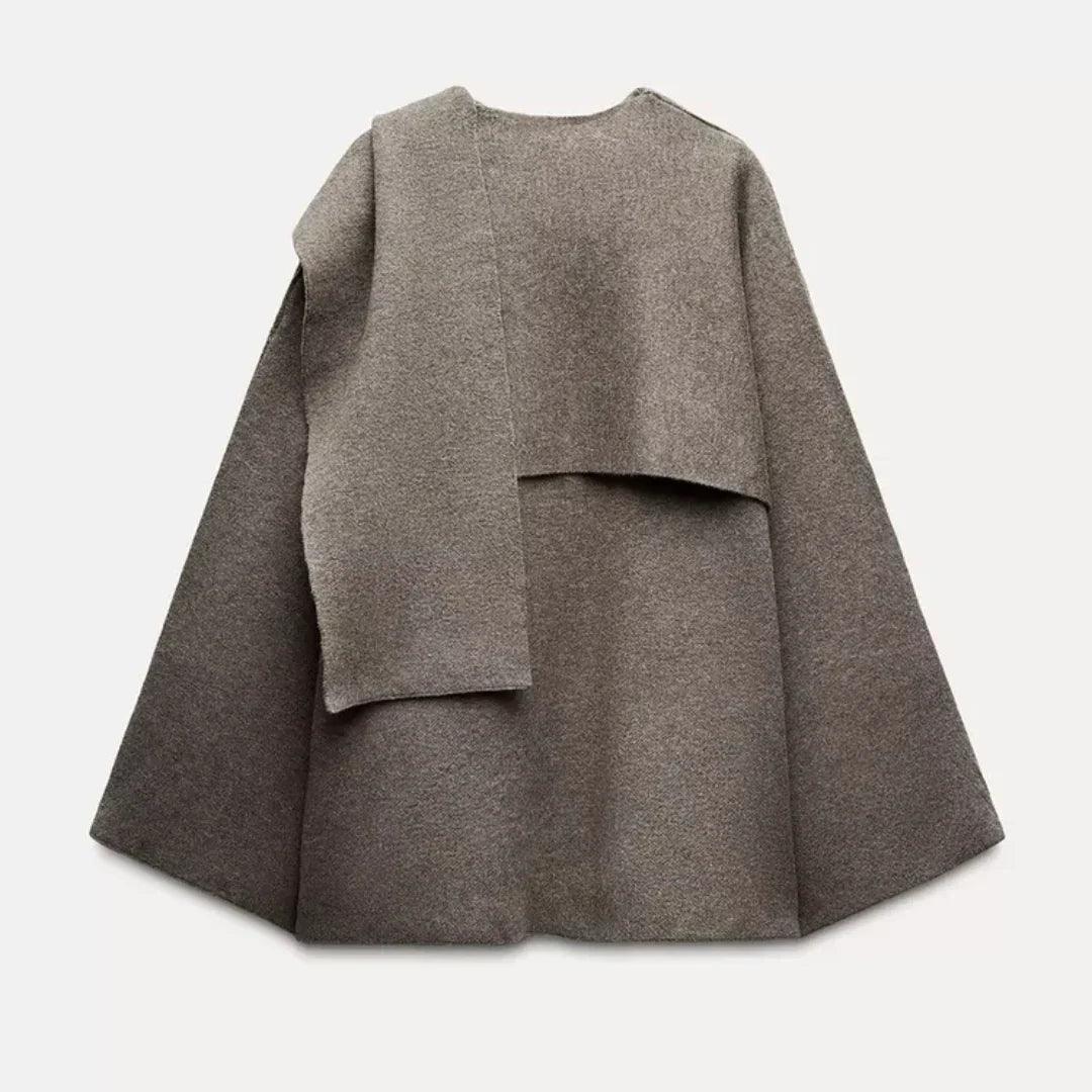 Ludovica – Integrated scarf – Overcoat jacket-Apparel & Accessories > Clothing > Outerwear > Coats & Jackets > Overcoats-Cíelo Fióra Atelier