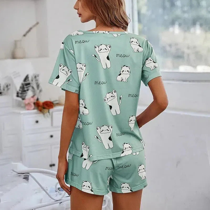 Lunetta – Cartoon cat print – Pajama set-Apparel & Accessories > Sleepwear & Loungewear > Pajama Sets-Cíelo Fióra Atelier