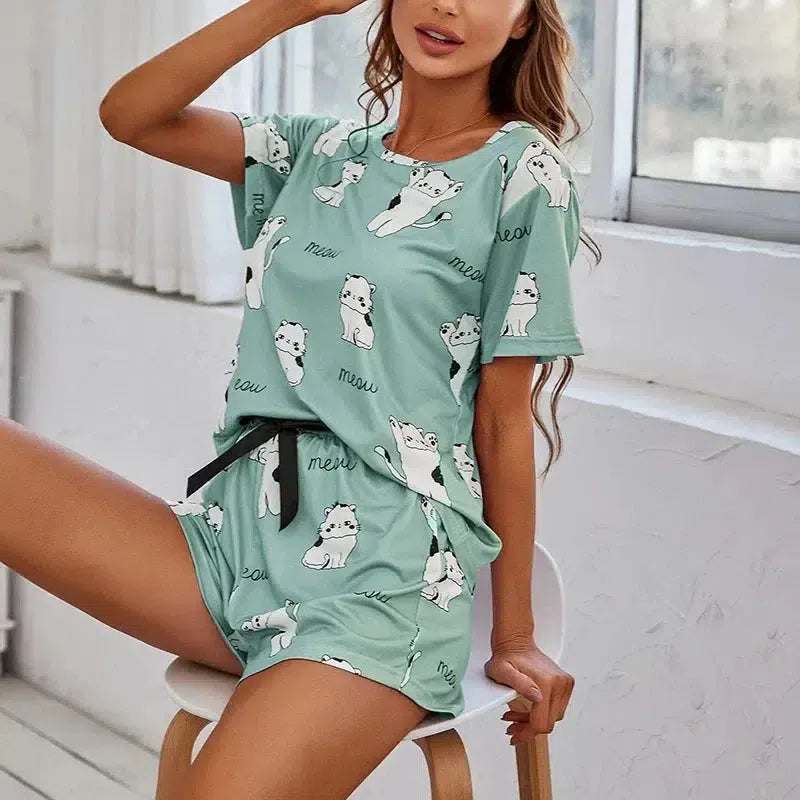 Lunetta – Cartoon cat print – Pajama set-Apparel & Accessories > Sleepwear & Loungewear > Pajama Sets-Cíelo Fióra Atelier