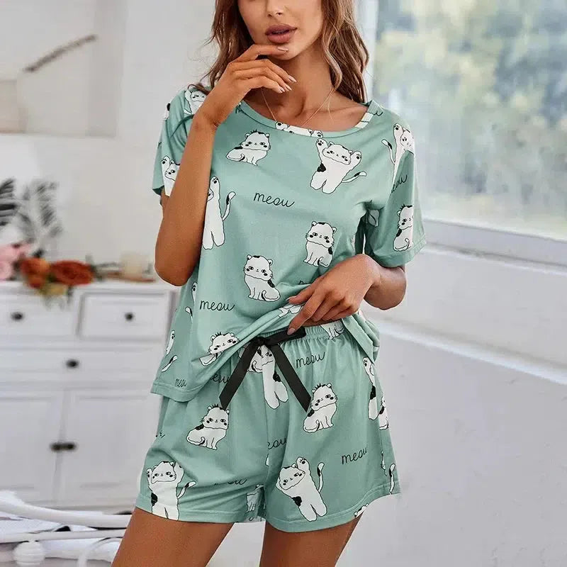 Lunetta – Cartoon cat print – Pajama set-Apparel & Accessories > Sleepwear & Loungewear > Pajama Sets-Cíelo Fióra Atelier