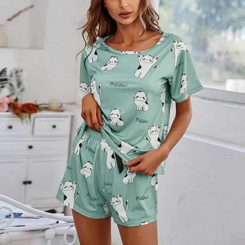 Lunetta – Cartoon cat print – Pajama set-Apparel & Accessories > Sleepwear & Loungewear > Pajama Sets-Cíelo Fióra Atelier