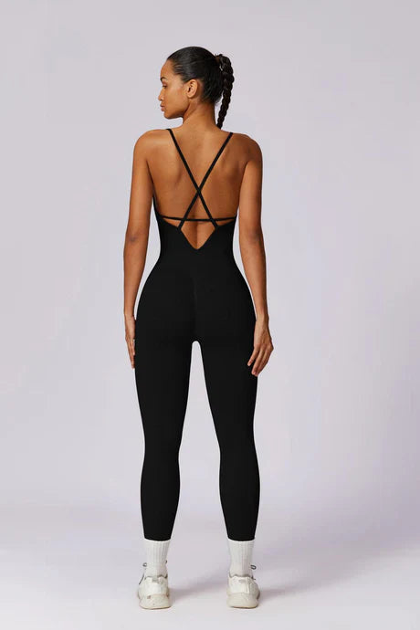 Lyselle – V-neckline – Refined activewear suit-Apparel & Accessories > Clothing > One-Pieces & Rompers > V-Neck Active Jumpsuits-Cíelo Fióra Atelier