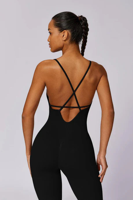 Lyselle – V-neckline – Refined activewear suit-Apparel & Accessories > Clothing > One-Pieces & Rompers > V-Neck Active Jumpsuits-Cíelo Fióra Atelier