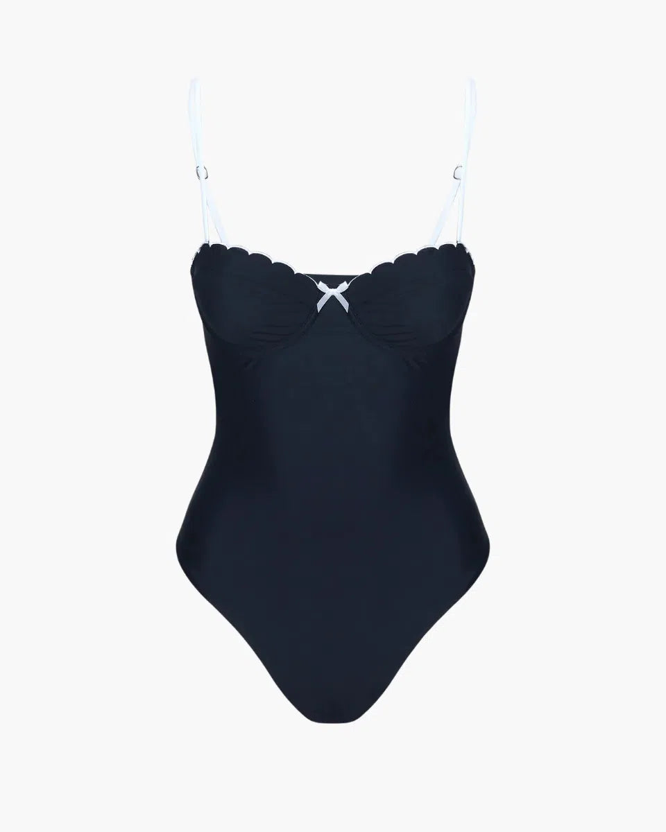 Marina – Corset-style design – Scallop-edged one-piece swimsuit-Apparel & Accessories > Clothing > Swimwear > One-Piece Swimsuits-Cíelo Fióra Atelier