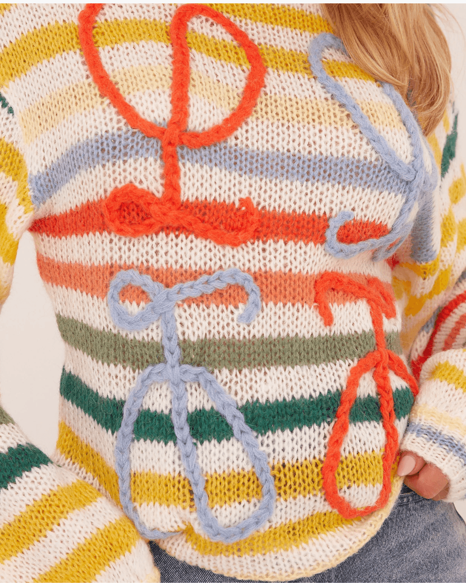 Milena – Rainbow stripes – Oversized sweater-Apparel & Accessories > Clothing > Sweaters > Pullover Sweaters-Cíelo Fióra Atelier