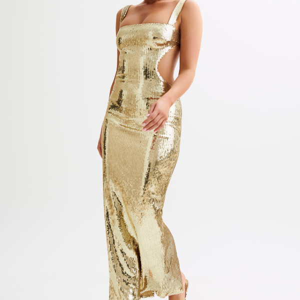 Mirabelle – Side cutouts – Elegant sequin maxi dress-Apparel & Accessories > Clothing > Dresses > Maxi Dresses-Cíelo Fióra Atelier