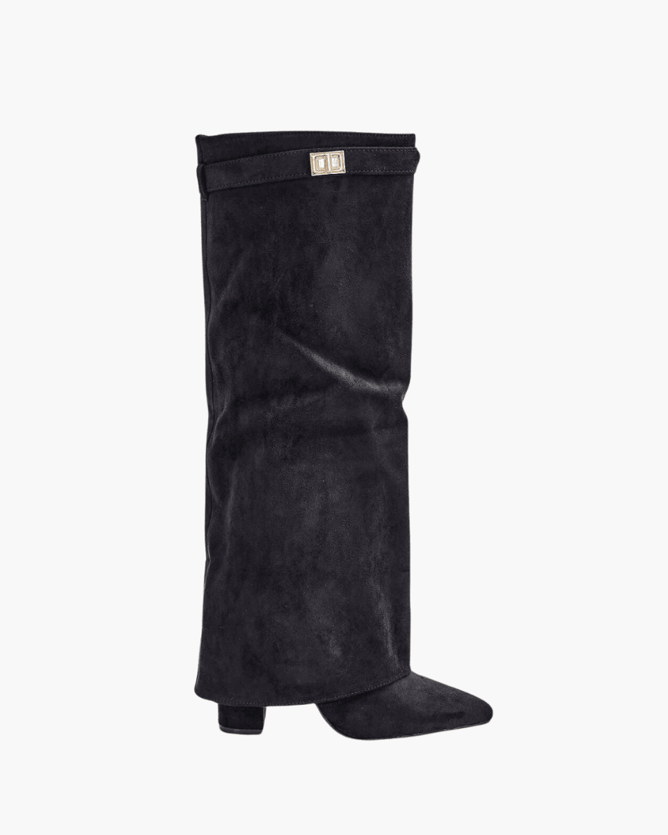 Morbida – Folded cuff – Suede knee-high boots-Apparel & Accessories > Shoes > Boots > Knee-High Boots-Cíelo Fióra Atelier