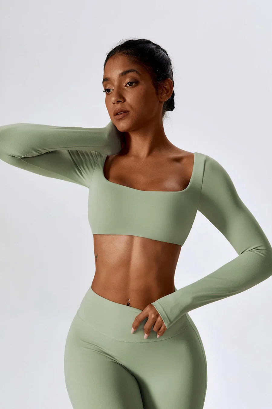 Niamh – U-neckline – Long-sleeve fitness crop top-Apparel & Accessories > Clothing > Shirts & Tops > Long Sleeve Crop Tops-Cíelo Fióra Atelier