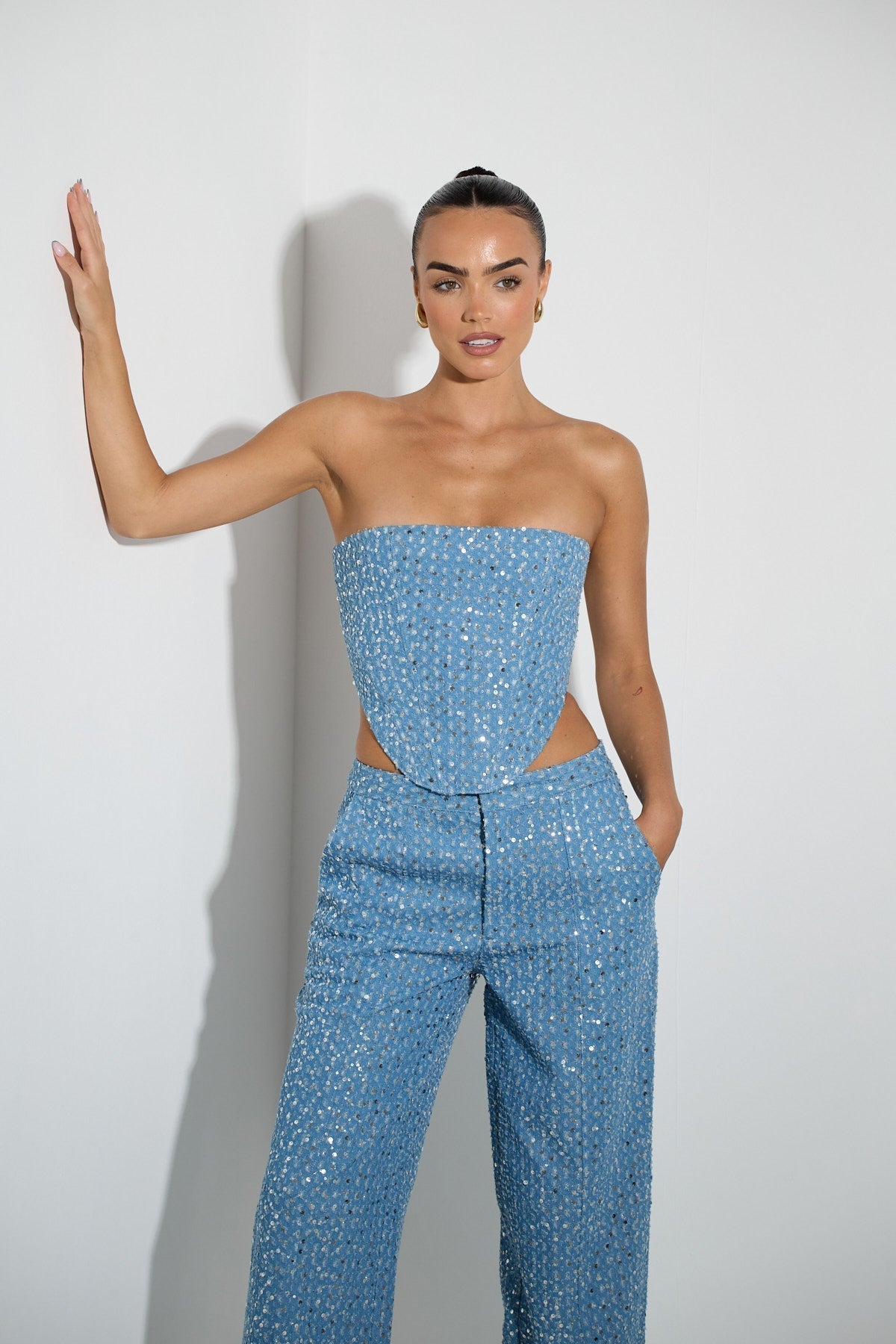 Noémie – Sequin finish – Denim set-Apparel & Accessories > Clothing > Outfits & Sets > Denim Two-Piece Sets-Cíelo Fióra Atelier