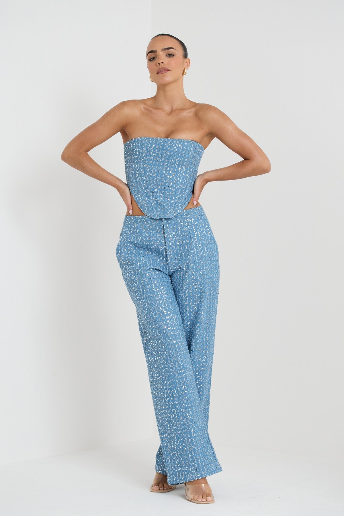 Noémie – Sequin finish – Denim set-Apparel & Accessories > Clothing > Outfits & Sets > Denim Two-Piece Sets-Cíelo Fióra Atelier