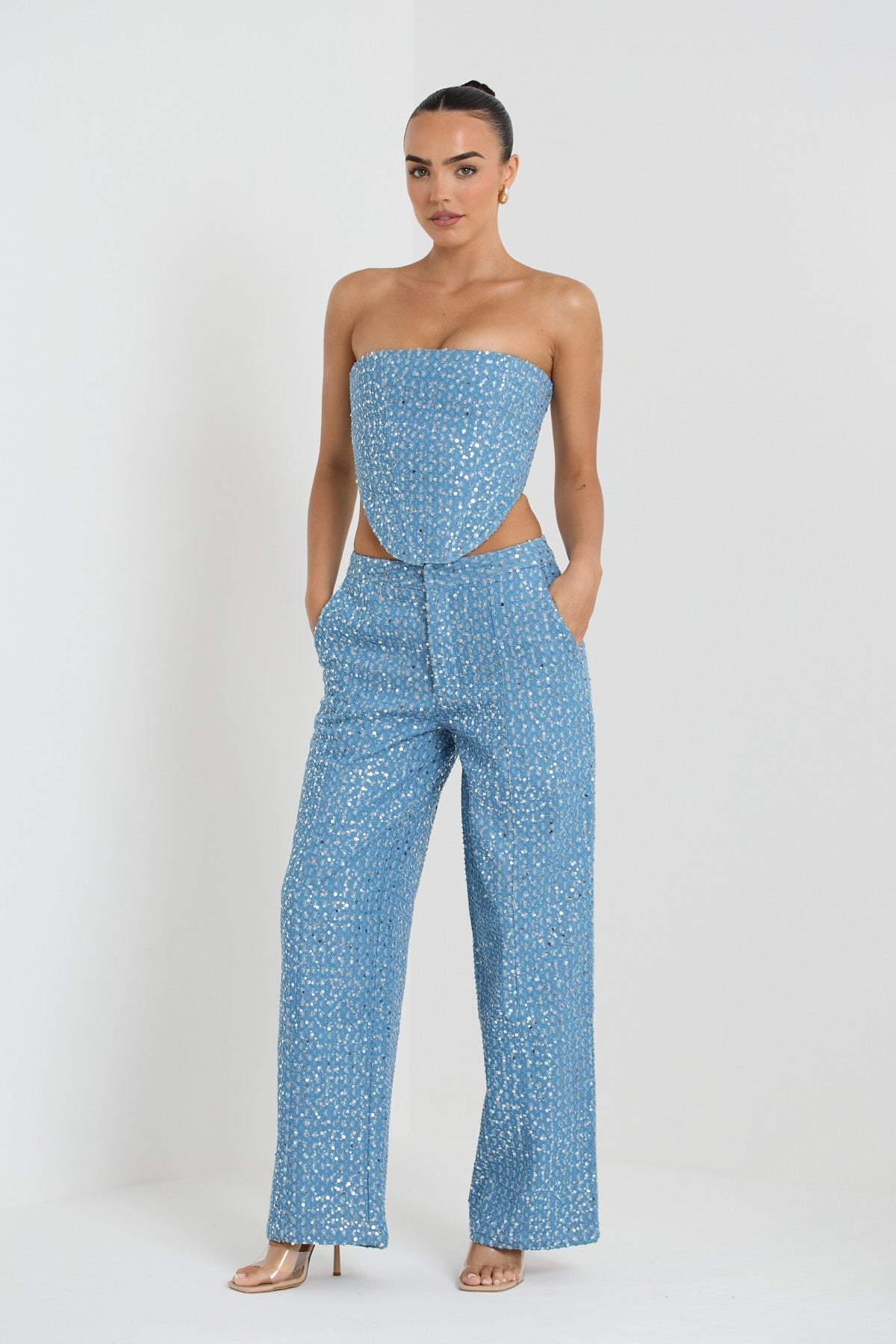 Noémie – Sequin finish – Denim set-Apparel & Accessories > Clothing > Outfits & Sets > Denim Two-Piece Sets-Cíelo Fióra Atelier