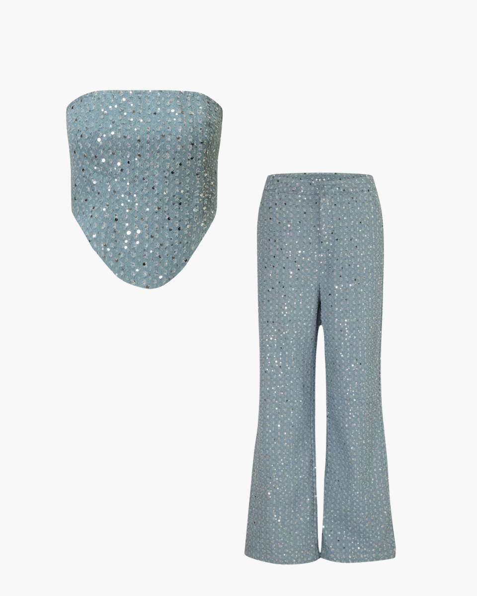 Noémie – Sequin finish – Denim set-Apparel & Accessories > Clothing > Outfits & Sets > Denim Two-Piece Sets-Cíelo Fióra Atelier