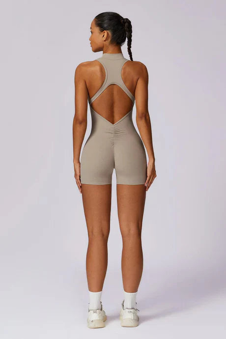 Ophelia – High-neck zip – Performance romper-Apparel & Accessories > Clothing > One-Pieces & Rompers > Seamless Rompers-Cíelo Fióra Atelier