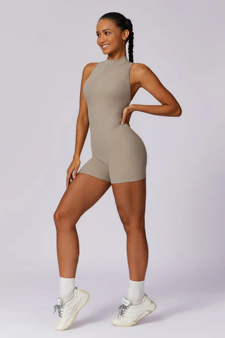 Ophelia – High-neck zip – Performance romper-Apparel & Accessories > Clothing > One-Pieces & Rompers > Seamless Rompers-Cíelo Fióra Atelier