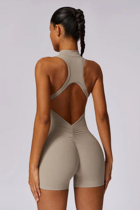 Ophelia – High-neck zip – Performance romper-Apparel & Accessories > Clothing > One-Pieces & Rompers > Seamless Rompers-Cíelo Fióra Atelier