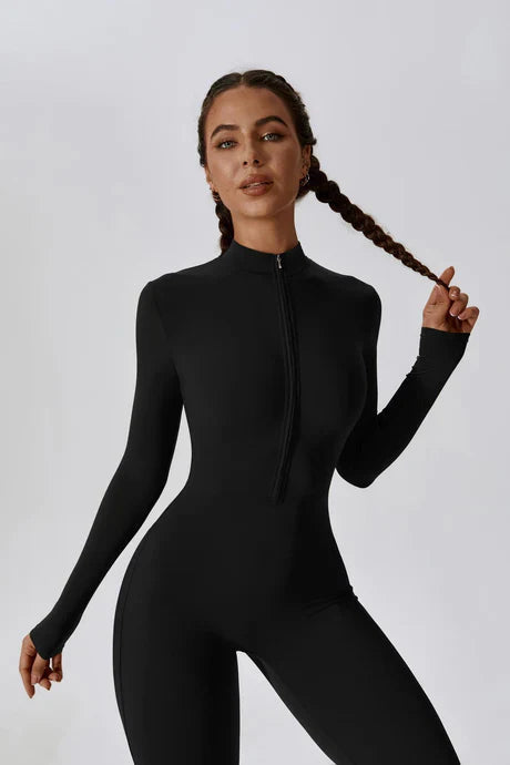 Quinlan – High-neck zip – Sculpting fitness romper-Apparel & Accessories > Clothing > One-Pieces & Rompers > Long-Sleeve Active Rompers-Cíelo Fióra Atelier