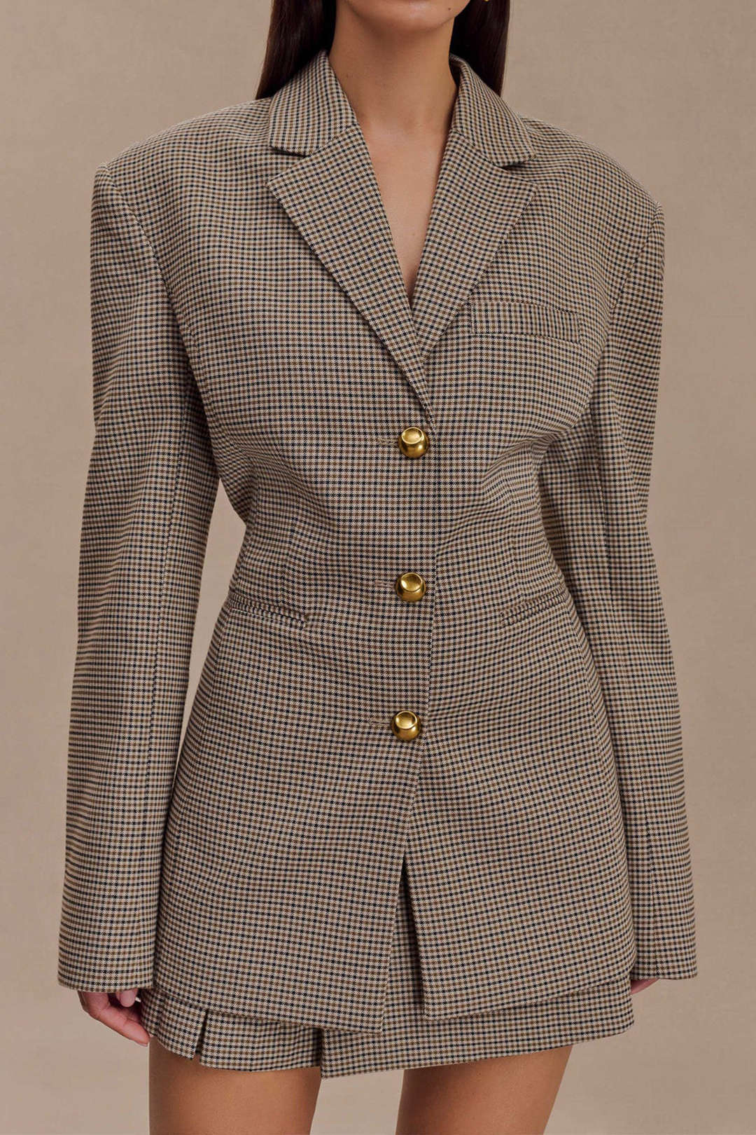 Renée – Plaid belted design – Blazer-Apparel & Accessories > Clothing > Outerwear > Blazers > Women’s Plaid Blazers-Cíelo Fióra Atelier