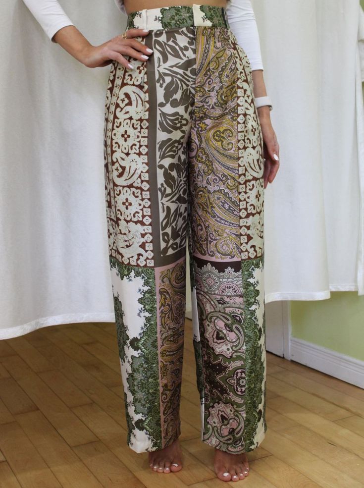 Rivona – Artistic print – Boho patchwork pants-Apparel & Accessories > Clothing > Pants > Wide-Leg Pants-Cíelo Fióra Atelier