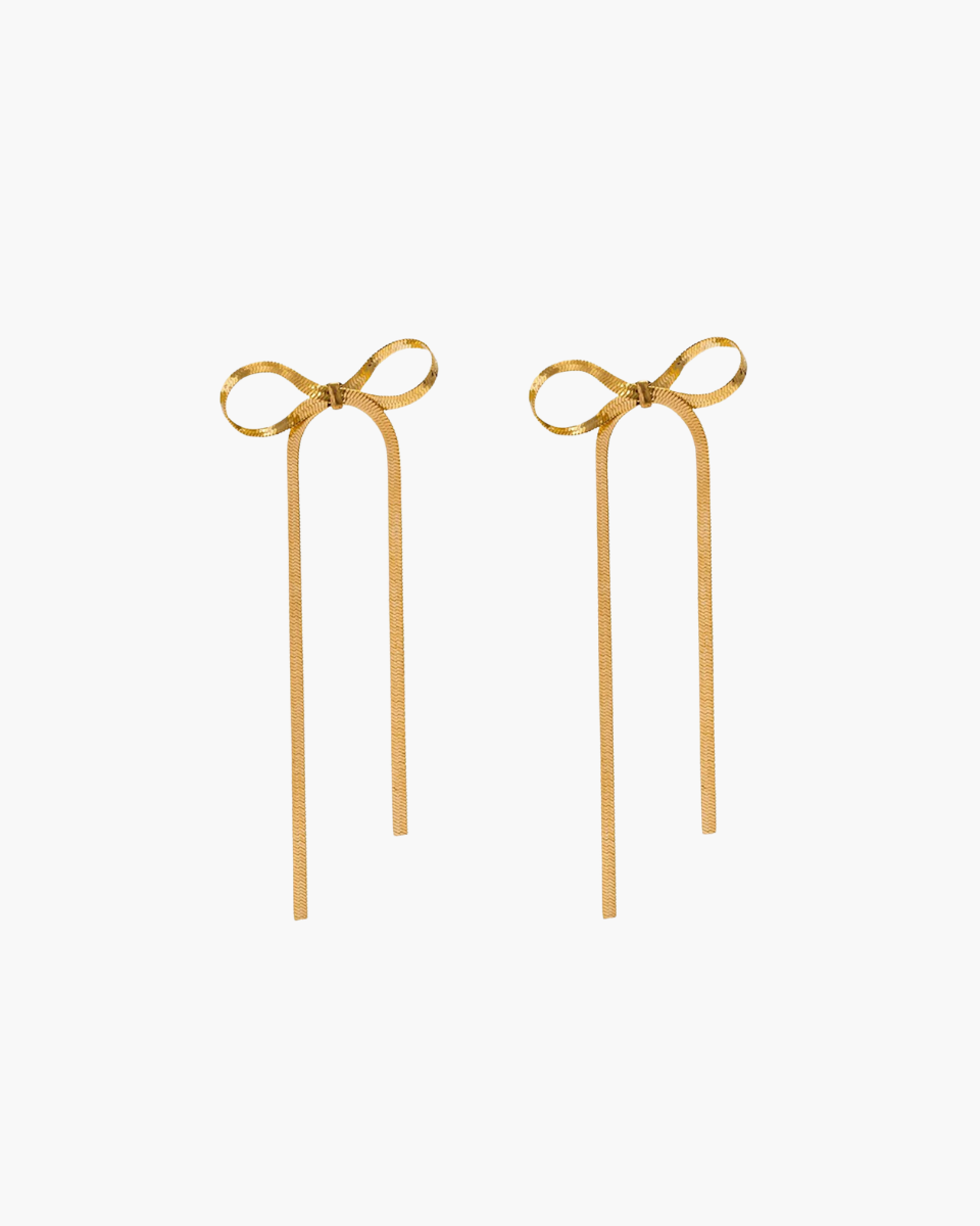 Sabella – Bow accents – Snake chain earrings-Apparel & Accessories > Jewelry > Earrings > Drop Earrings-Cíelo Fióra Atelier