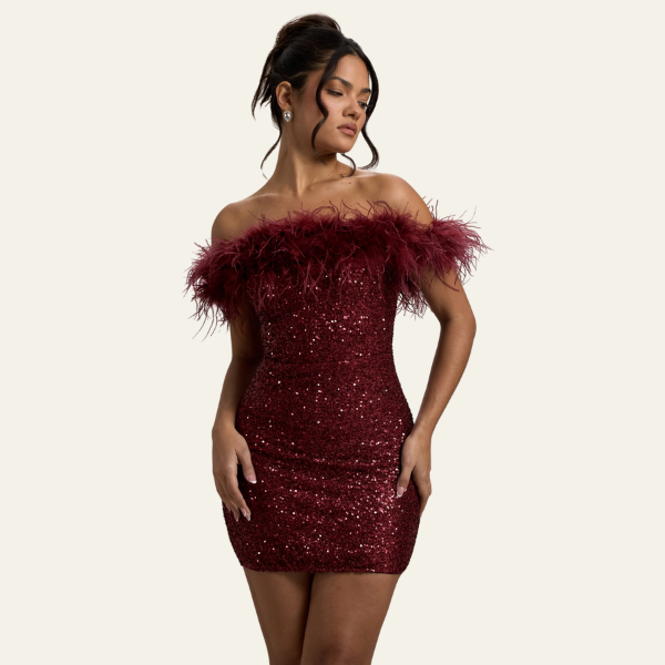 Salomé – Feather-trimmed bodice – Riviera bodycon dress-Apparel & Accessories > Clothing > Dresses > Party Dresses-Cíelo Fióra Atelier