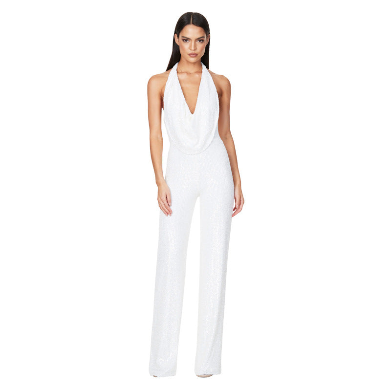 Saphiréa – Sequin design – Halter jumpsuit-Apparel & Accessories > Clothing > One-Pieces > Jumpsuits > Sequined Jumpsuits-Cíelo Fióra Atelier