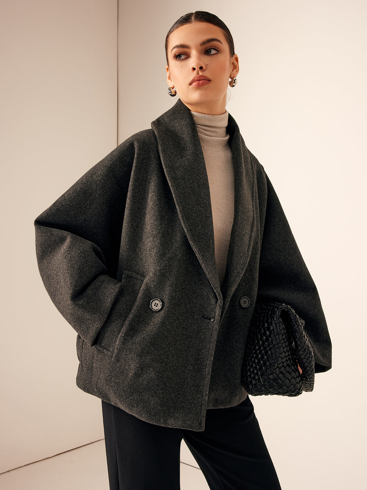 Sienna – Tweed texture – Oversized wool coat-Apparel & Accessories > Clothing > Outerwear > Coats > Wool Coats-Cíelo Fióra Atelier