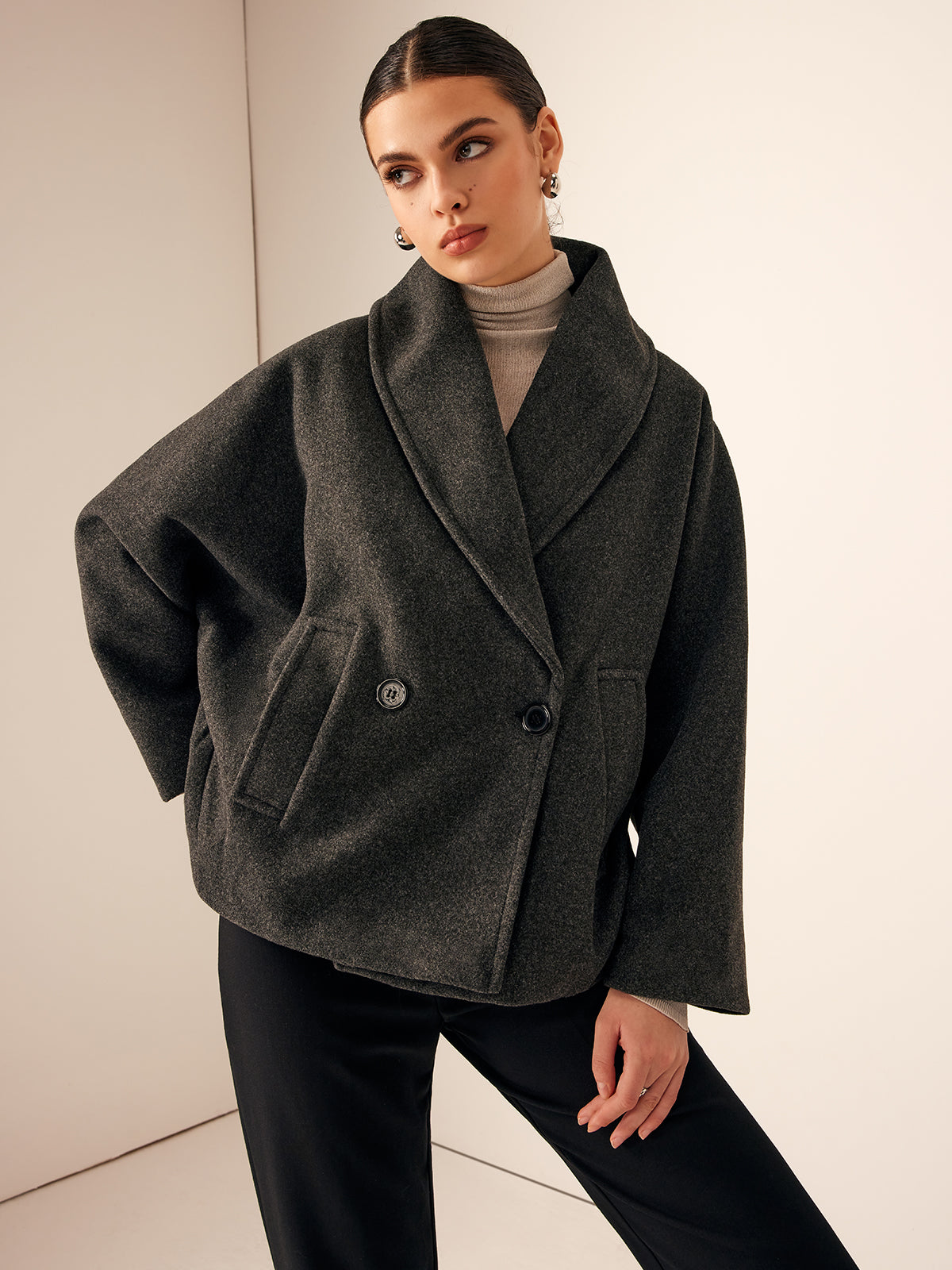 Sienna – Tweed texture – Oversized wool coat-Apparel & Accessories > Clothing > Outerwear > Coats > Wool Coats-Cíelo Fióra Atelier