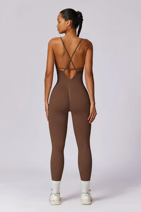 Solara – V-neckline – Modern active jumpsuit-Apparel & Accessories > Clothing > One-Pieces & Rompers > Sleek Gym Jumpsuits-Cíelo Fióra Atelier