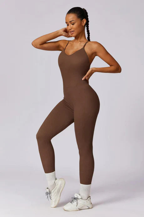 Solara – V-neckline – Modern active jumpsuit-Apparel & Accessories > Clothing > One-Pieces & Rompers > Sleek Gym Jumpsuits-Cíelo Fióra Atelier