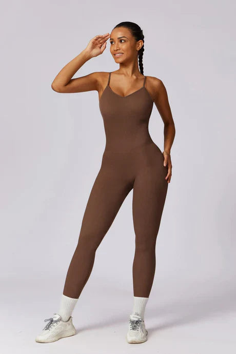 Solara – V-neckline – Modern active jumpsuit-Apparel & Accessories > Clothing > One-Pieces & Rompers > Sleek Gym Jumpsuits-Cíelo Fióra Atelier