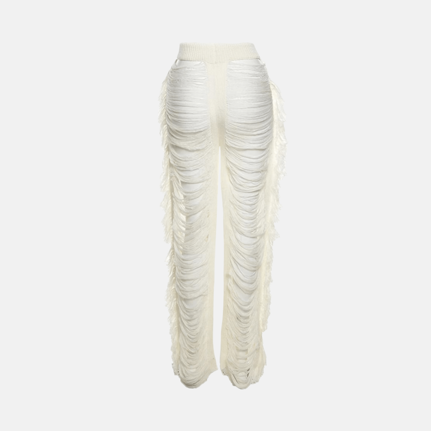 Sonira – Distressed effect – Fringe knit pants-Apparel & Accessories > Clothing > Pants > Knit Pants-Cíelo Fióra Atelier