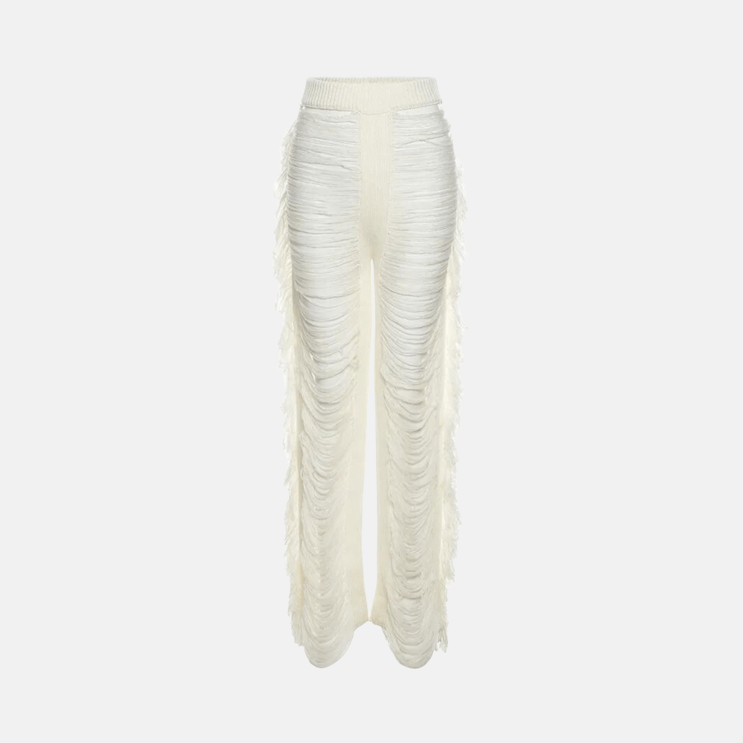 Sonira – Distressed effect – Fringe knit pants-Apparel & Accessories > Clothing > Pants > Knit Pants-Cíelo Fióra Atelier