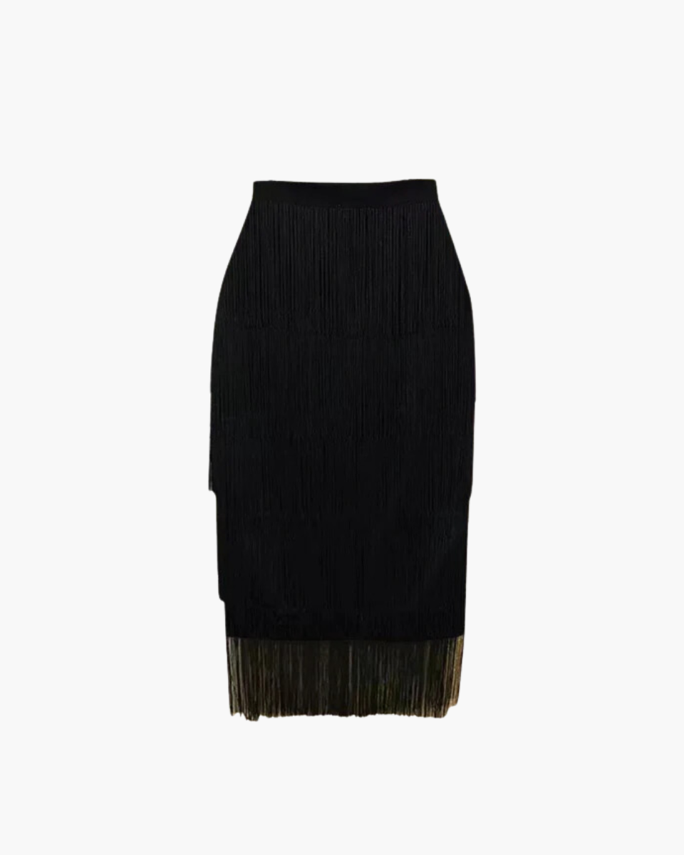 Tarsilla – Tiered fringe design – Bodycon skirt-Apparel & Accessories > Clothing > Skirts > Bodycon Skirts-Cíelo Fióra Atelier