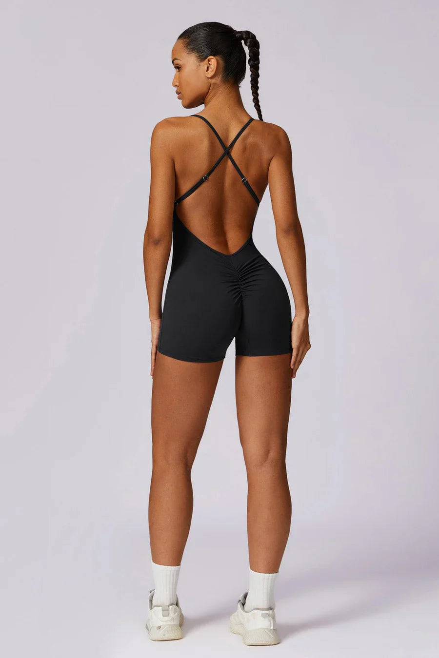 Vasilisa – Adjustable crossback straps – Gymwear romper-Apparel & Accessories > Clothing > One-Pieces & Rompers > Sculpting Rompers-Cíelo Fióra Atelier