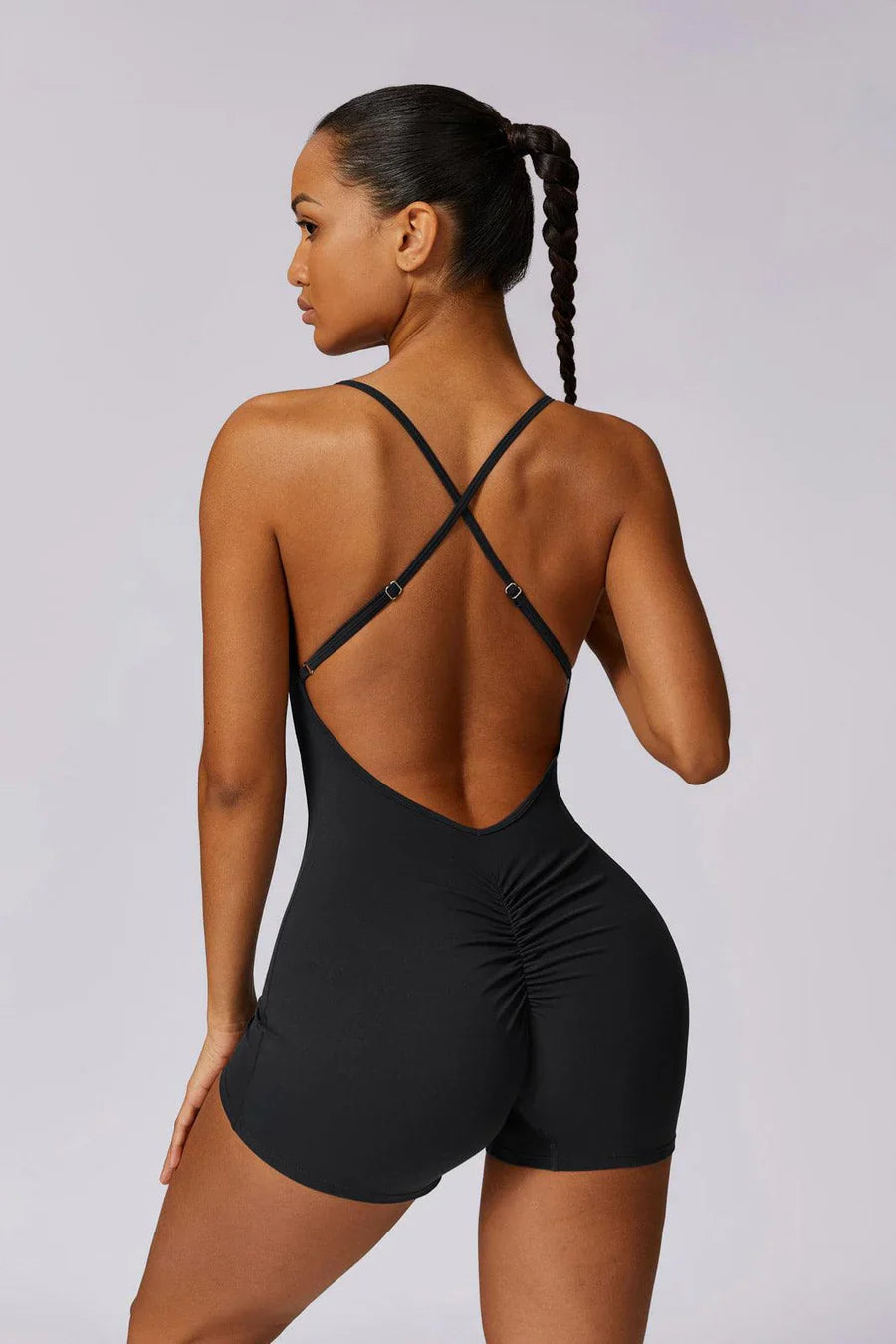 Vasilisa – Adjustable crossback straps – Gymwear romper-Apparel & Accessories > Clothing > One-Pieces & Rompers > Sculpting Rompers-Cíelo Fióra Atelier