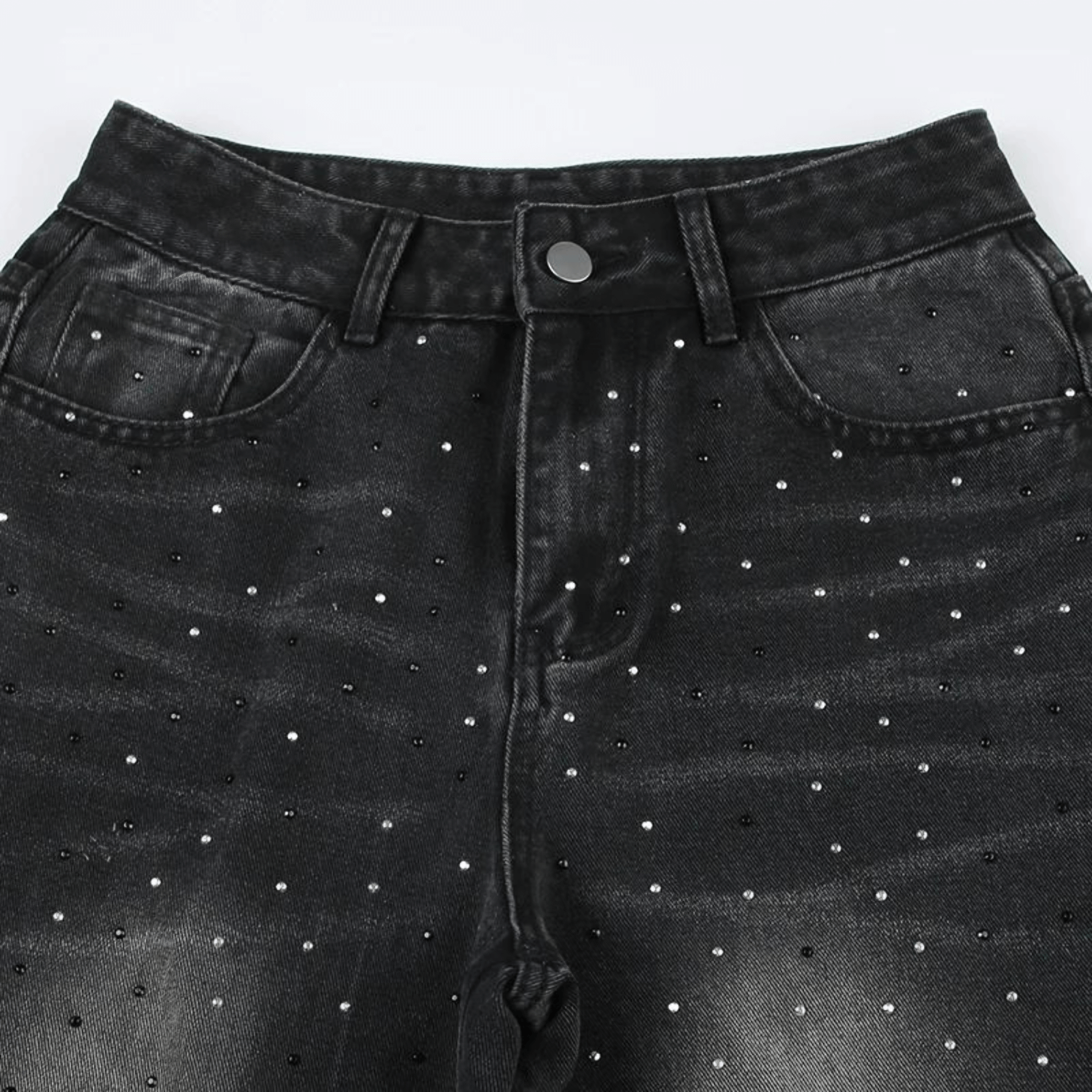 Veslyn – Distressed wash – Rhinestone jeans-Apparel & Accessories > Clothing > Pants > Embellished Pants-Cíelo Fióra Atelier