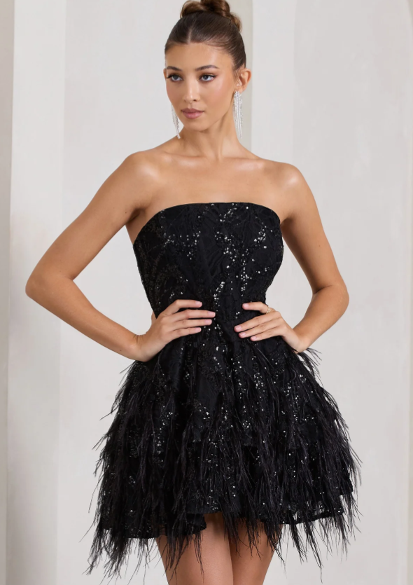 Xaviera – Lace details – Strapless sequin dress-Apparel & Accessories > Clothing > Dresses > Cocktail Dresses-Cíelo Fióra Atelier